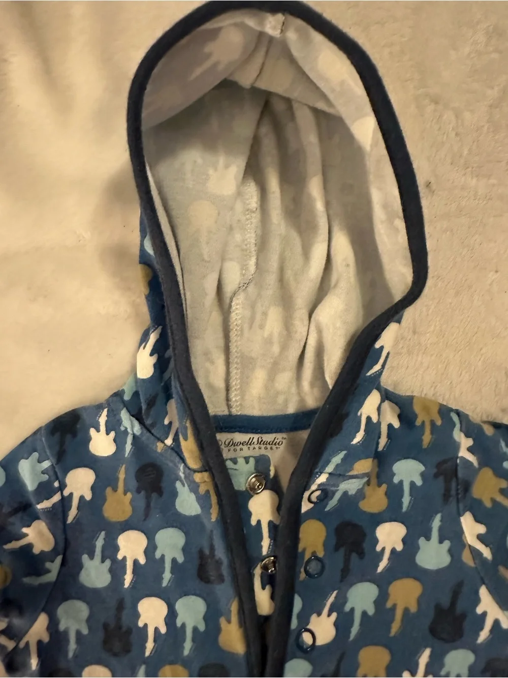 Blue Guitar Print Hooded Baby Romper - [Brand Unspecified]